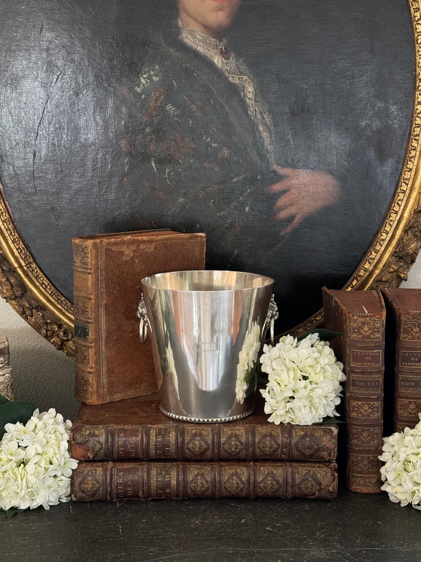 Vintage 20th c. French Silverplate Lion Head Champagne Bucket