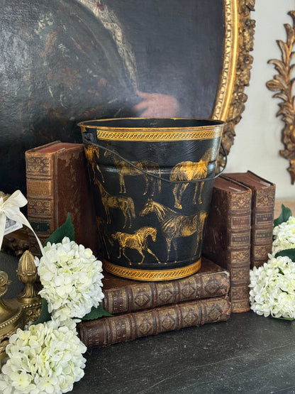 Vintage 20th c. English Decoupage Horse Bucket