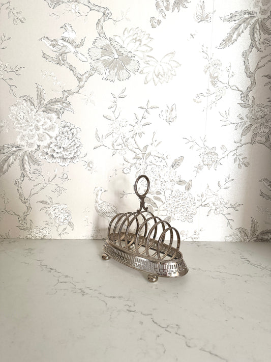 Antique 19th c. English Silverplate Toast Rack with Beaded Detail (6 slots)