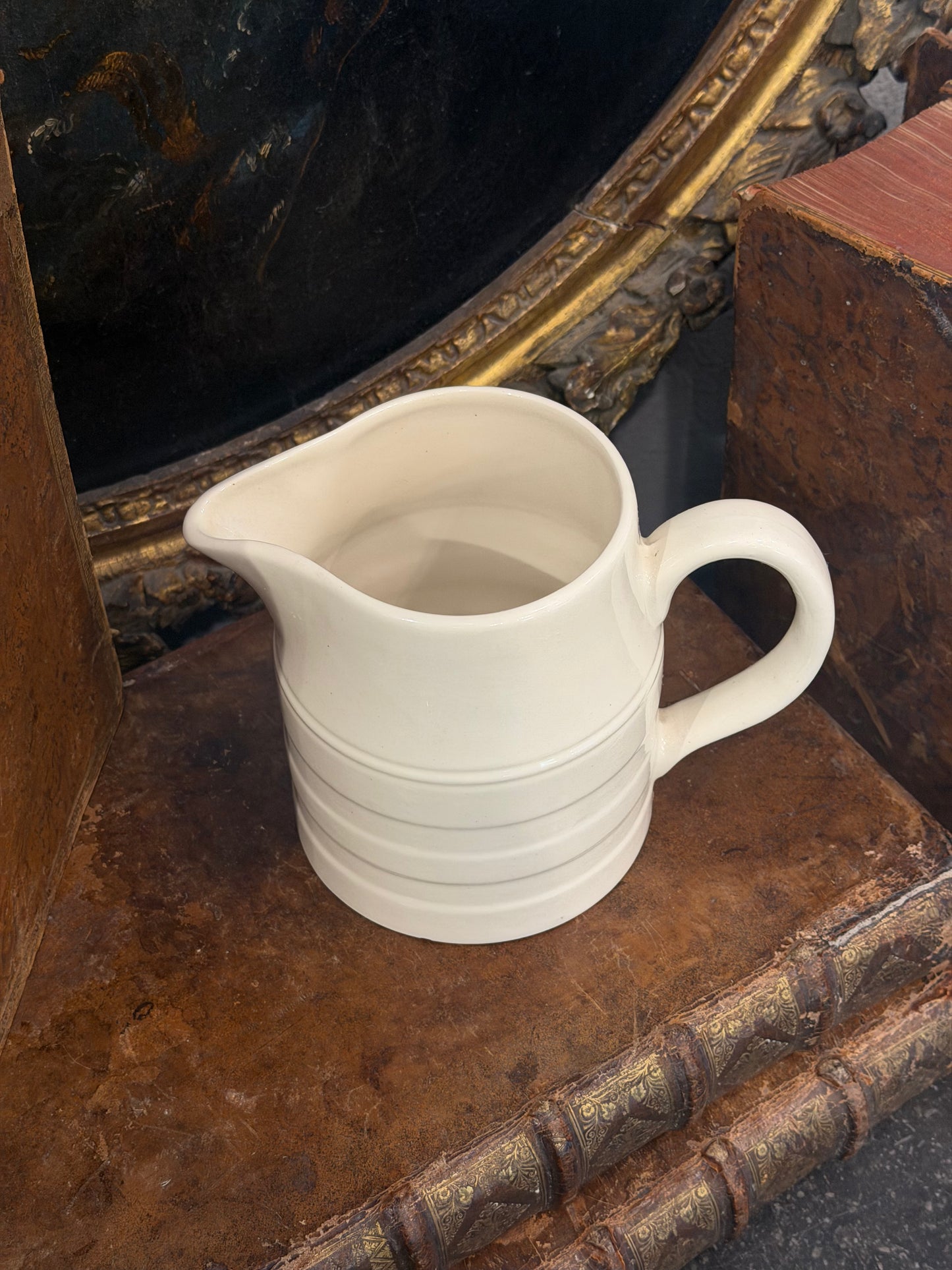 Antique 20th c. English Edwardian Ironstone Banded Dairy Jug - Medium