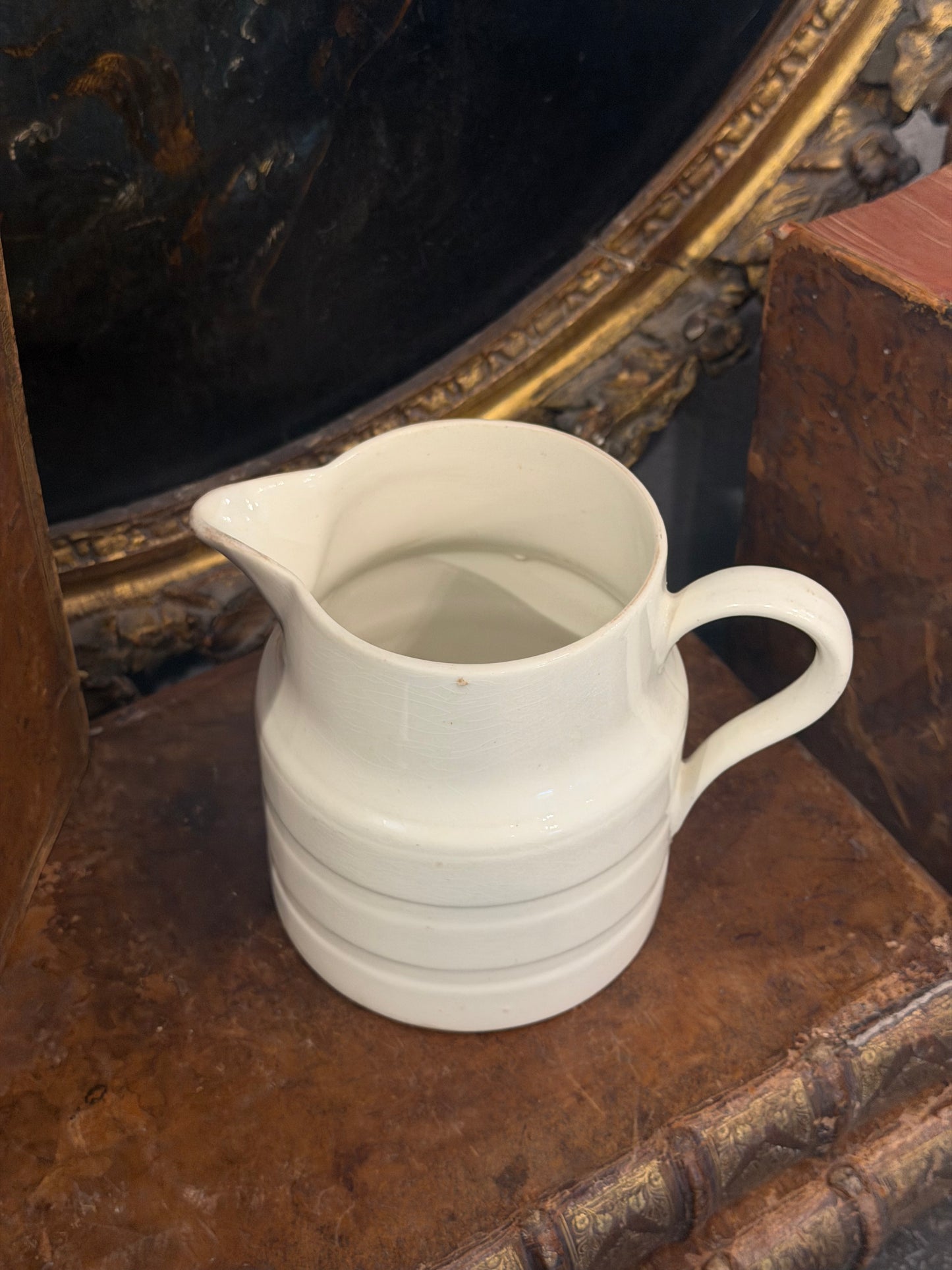 Antique 20th c. English Edwardian Ironstone Banded Dairy Jug - Medium