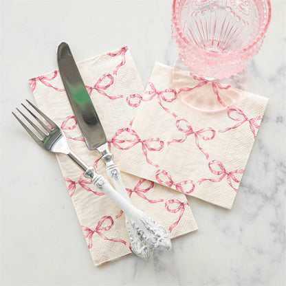 Paper Cocktail Napkins - Lattice Bow Pink