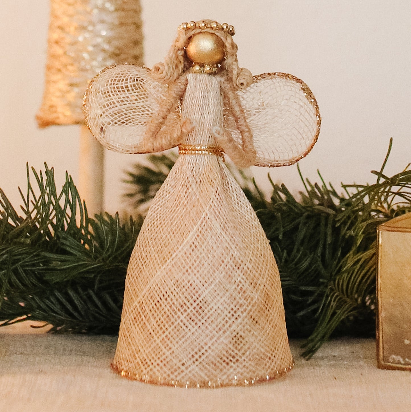 Ornament - Angel - Sinamay with Glittered Edges 5"