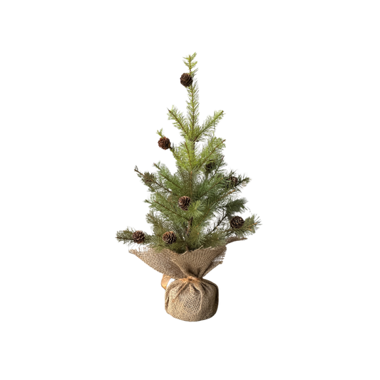 Tree - w/Pine Cones and Burlap 18"