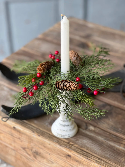 Candle Ring - Alpine Cedar with Berries 7" (2" Inner Ring)