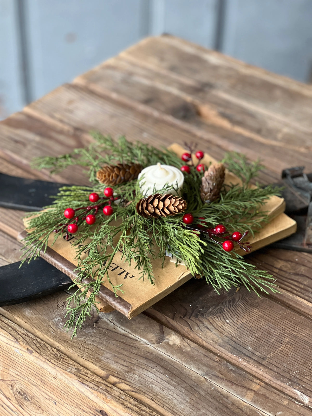Candle Ring - Alpine Cedar with Berries 7" (2" Inner Ring)