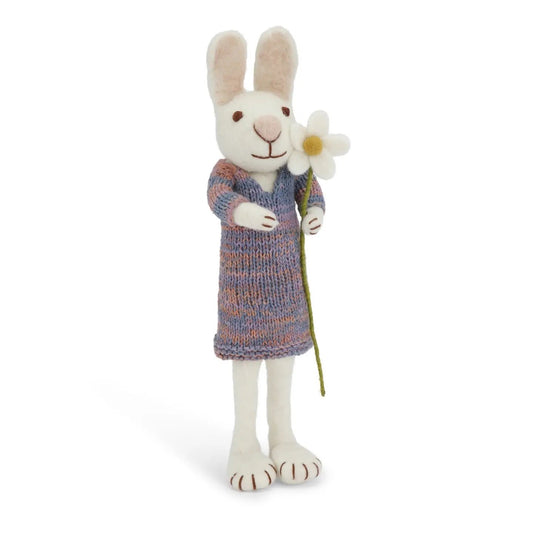 Big Felt White Bunny - in Dress with Marguerite