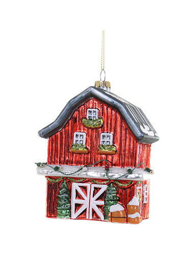 Ornament - Glass Christmas Barn