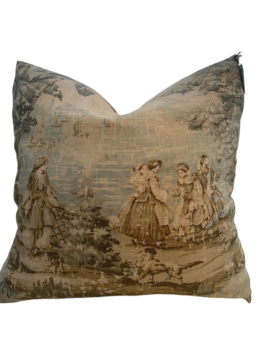 Pillow - Old World Toile in Blue with Feather Insert