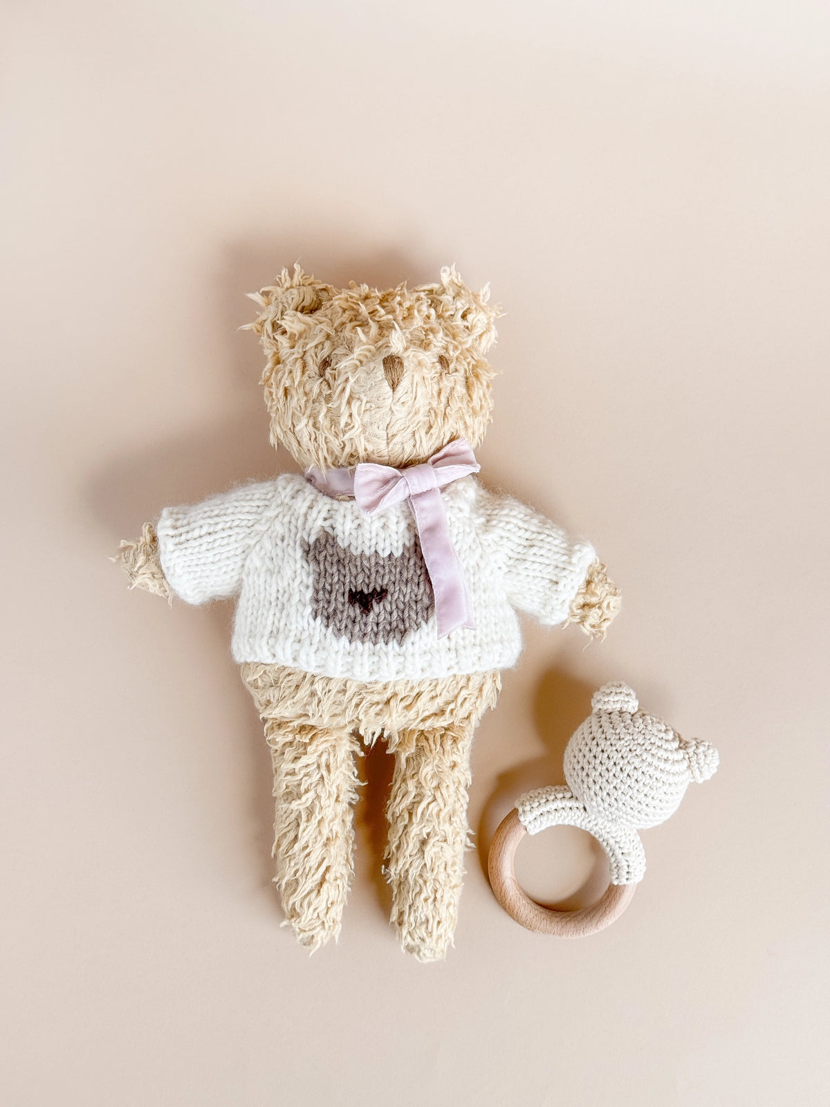 Sherpa Bear with Velvet Bow - Blush