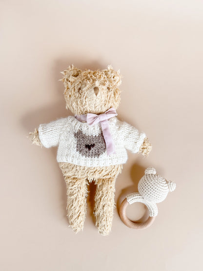 Sherpa Bear with Velvet Bow - Blush