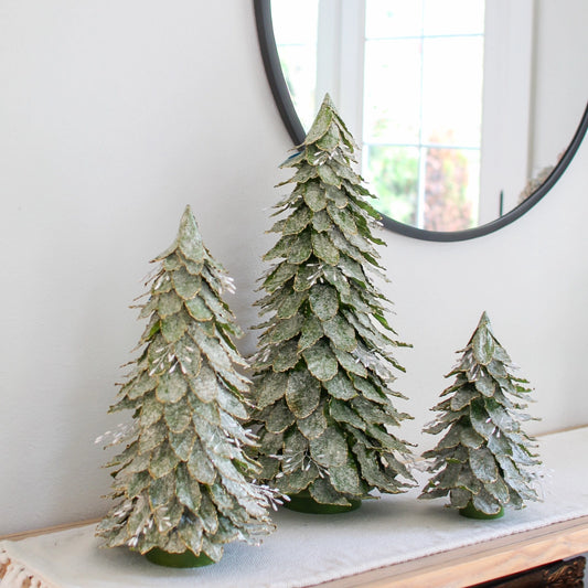 Tree - Flocked Leaf Jewel Green/White 12"