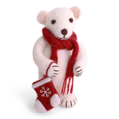 Felt White Polar Bear - with Stocking