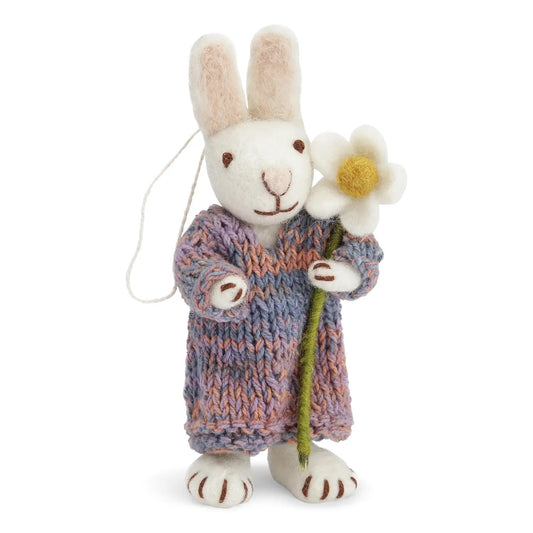 Felt White Bunny - in Dress with Marguerite