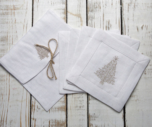 Cocktail Napkin Set - Sparkle Tree - White