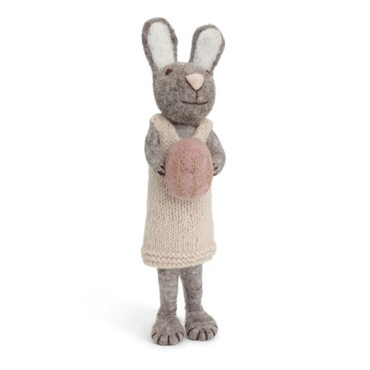 Big Felt Grey Bunny - in Dress with Lavender Egg