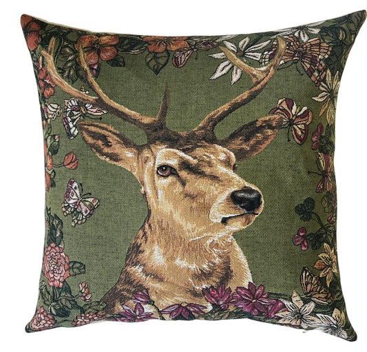Pillow - Stag with Flowers and Butterflies (right facing)
