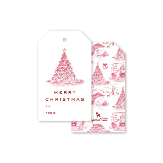 Gift Tags - Christmas Toile Tree Red