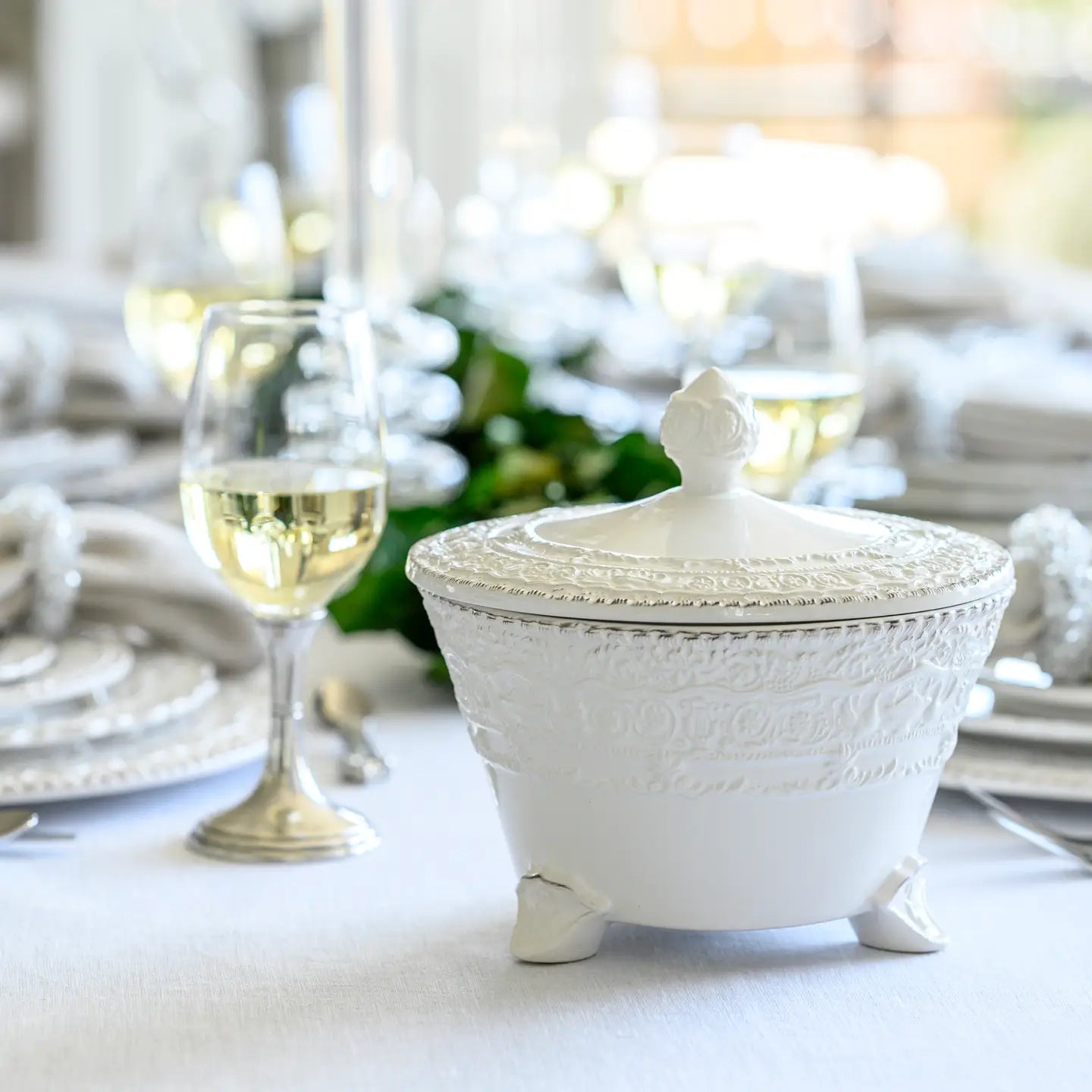 Renaissance - White Footed Bowl with Lid