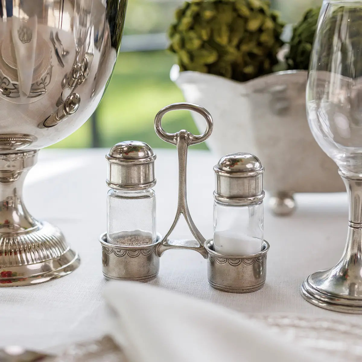 Pewter Tavola Salt and Pepper with Caddy