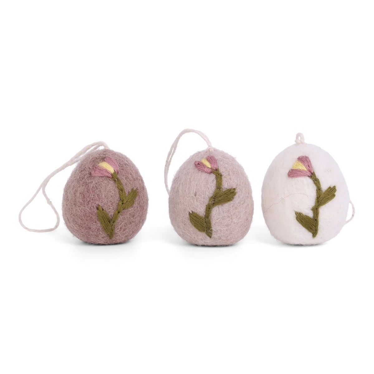Ornament - Eggs with Embroidered Tulip (set of 3)