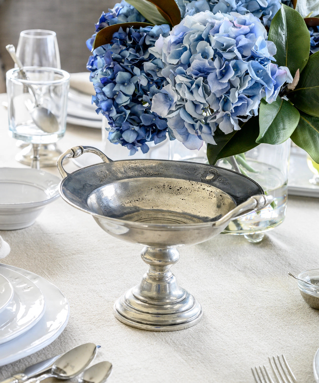 Pewter Pedestal Bowl with Handles