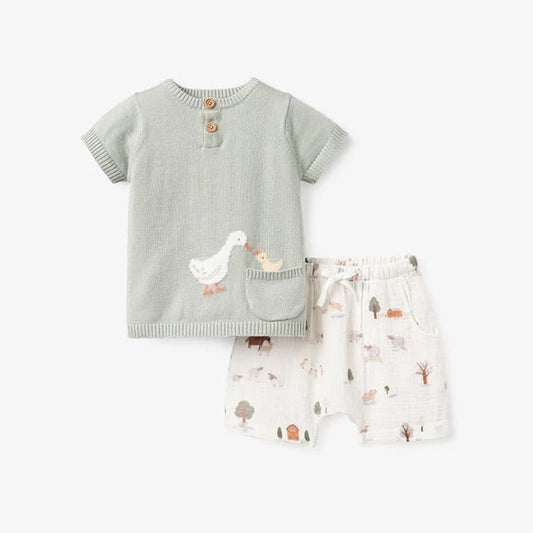On the Farm Knit Henley & Organic Muslin Short Set