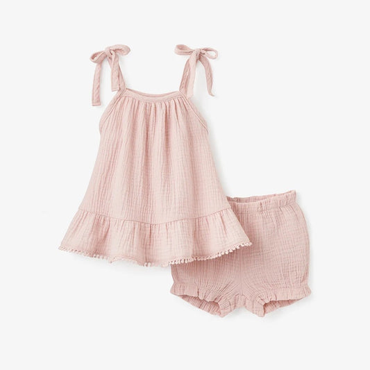 Organic Muslin Tie Top Set Blush