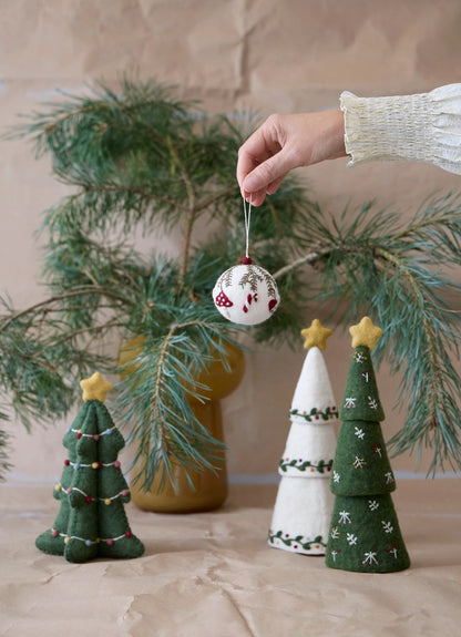 Ornament - Christmas Bauble - White with Ornaments