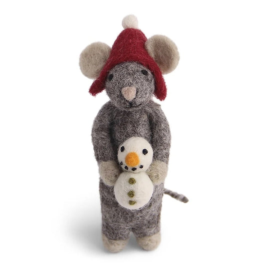 Felt Grey Mouse - with Snowman