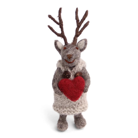 Felt Grey Deer - with Heart in Dress