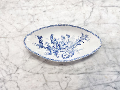 Antique 19th c. French Blue & White Cherub Dish
