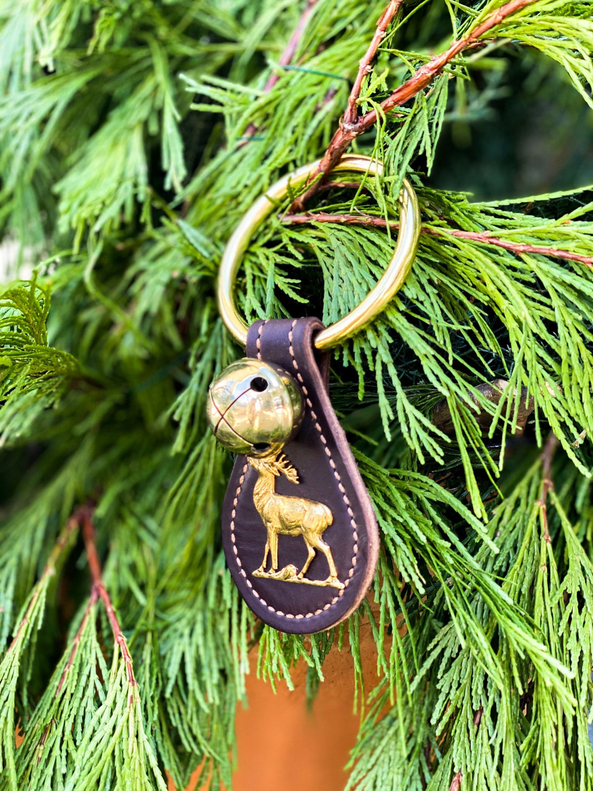 Solid Brass Sleigh Bells - Teardrop Elk - Dark Brown