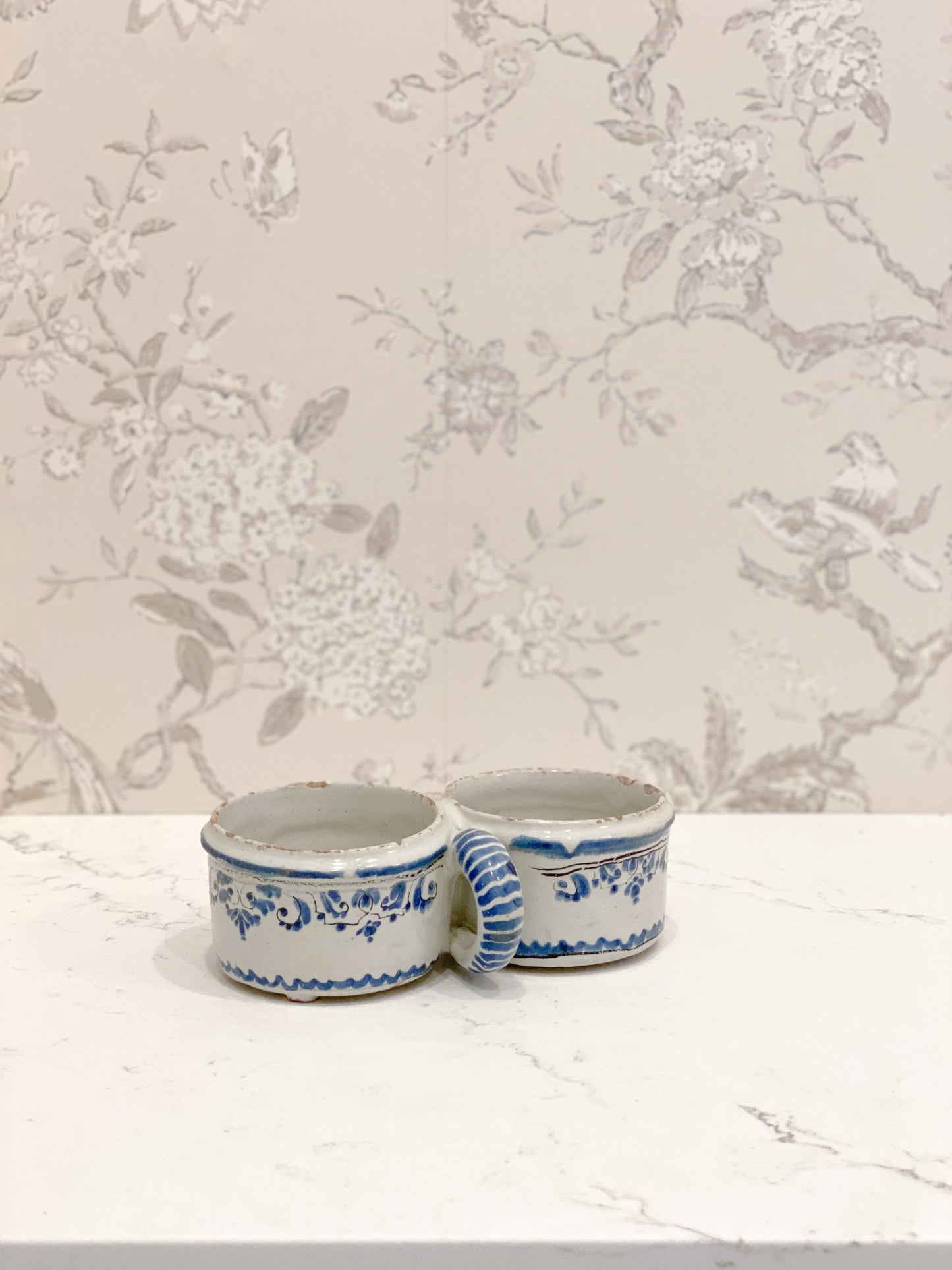 Antique 18th Century French Blue & White Double Stoneware Bowl