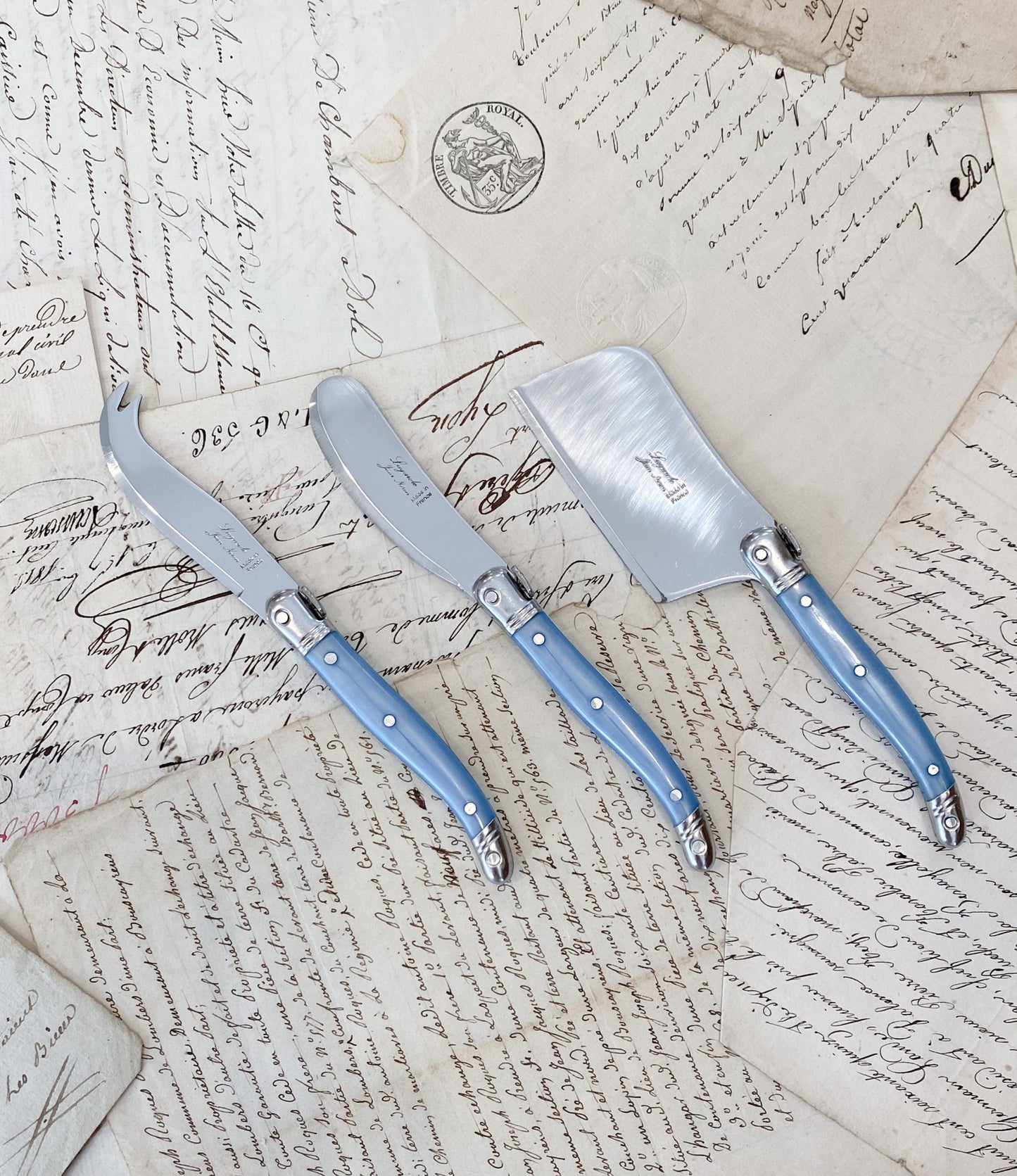 Laguiole Cheese Utensils - Blue (set of 3)