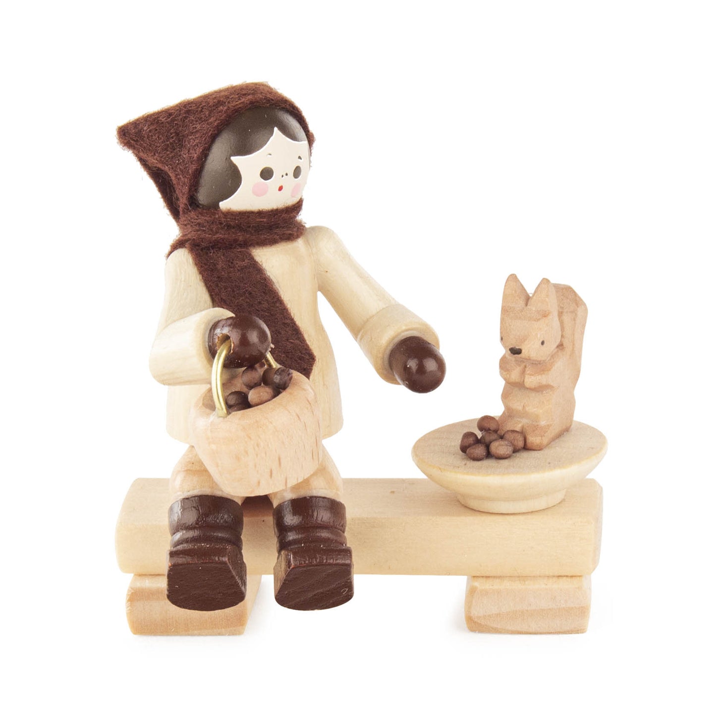 Girl on Bench with Squirrel