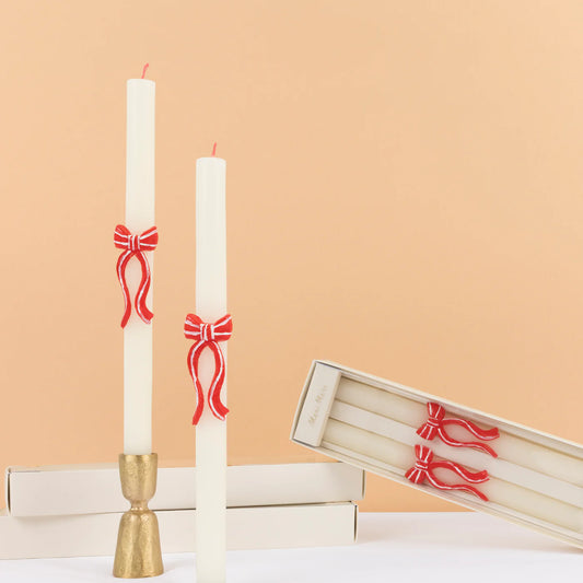 Taper Candle - Red Stripy Bow