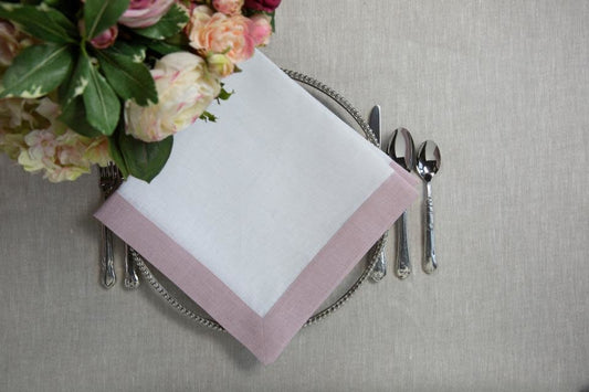 Napkin Large - White with Dusty Pink