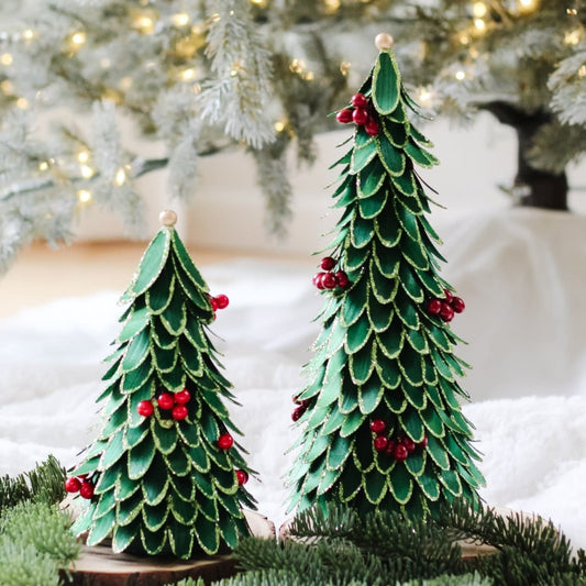 Tree - Glittered Wood Petal w/Red Berries 8"