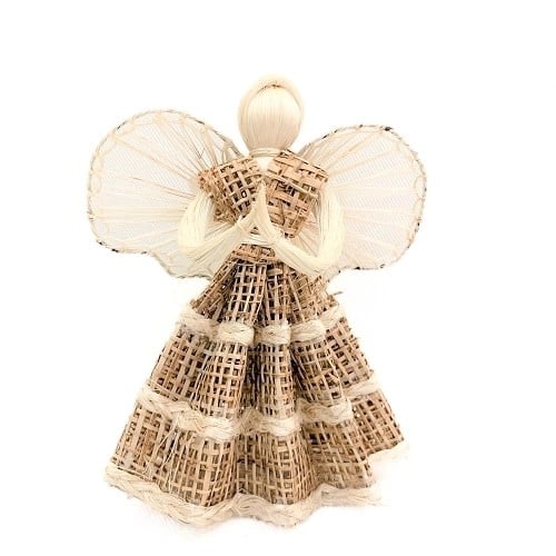 Ornament - Angel - Woven with Striped Ruffled Skirt 6"