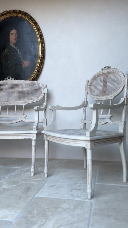 Antique 19th c. French Louis XVI Style Cane Bench