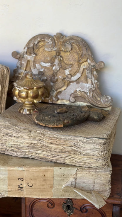 Antique 19th c. French Rococo Giltwood Crest Fragment