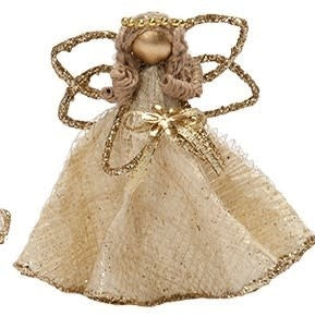 Ornament - Angel - Sinamay with Bow Gold 3.5"