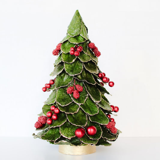 Tree - Green Butterfly Leaf Cone Tree w/Berries 12"