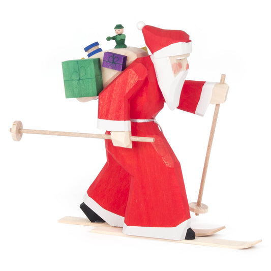 Santa Carved Red with Skis