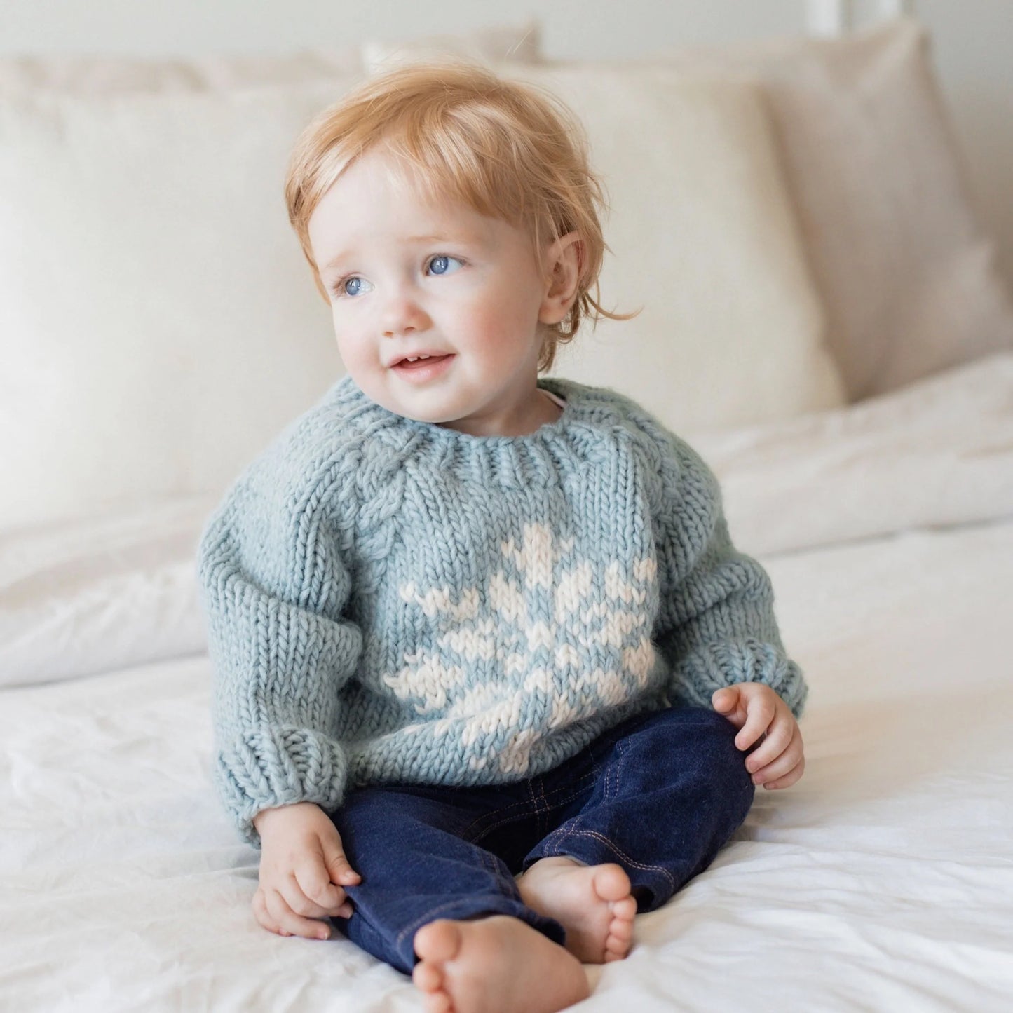 Baby Crew Neck Sweater - Snowflake Blue