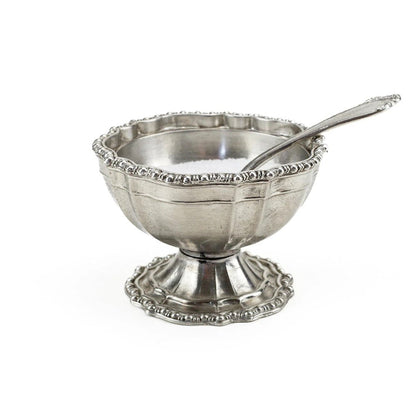 Pewter Beaded Salt Cellar with Spoon