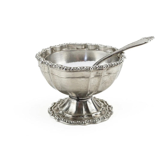 Pewter Beaded Salt Cellar with Spoon