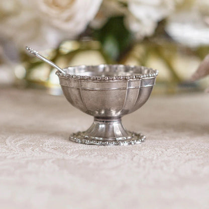 Pewter Beaded Salt Cellar with Spoon