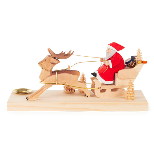 Deer Drawn Sleigh with Santa on Platform/Candle
